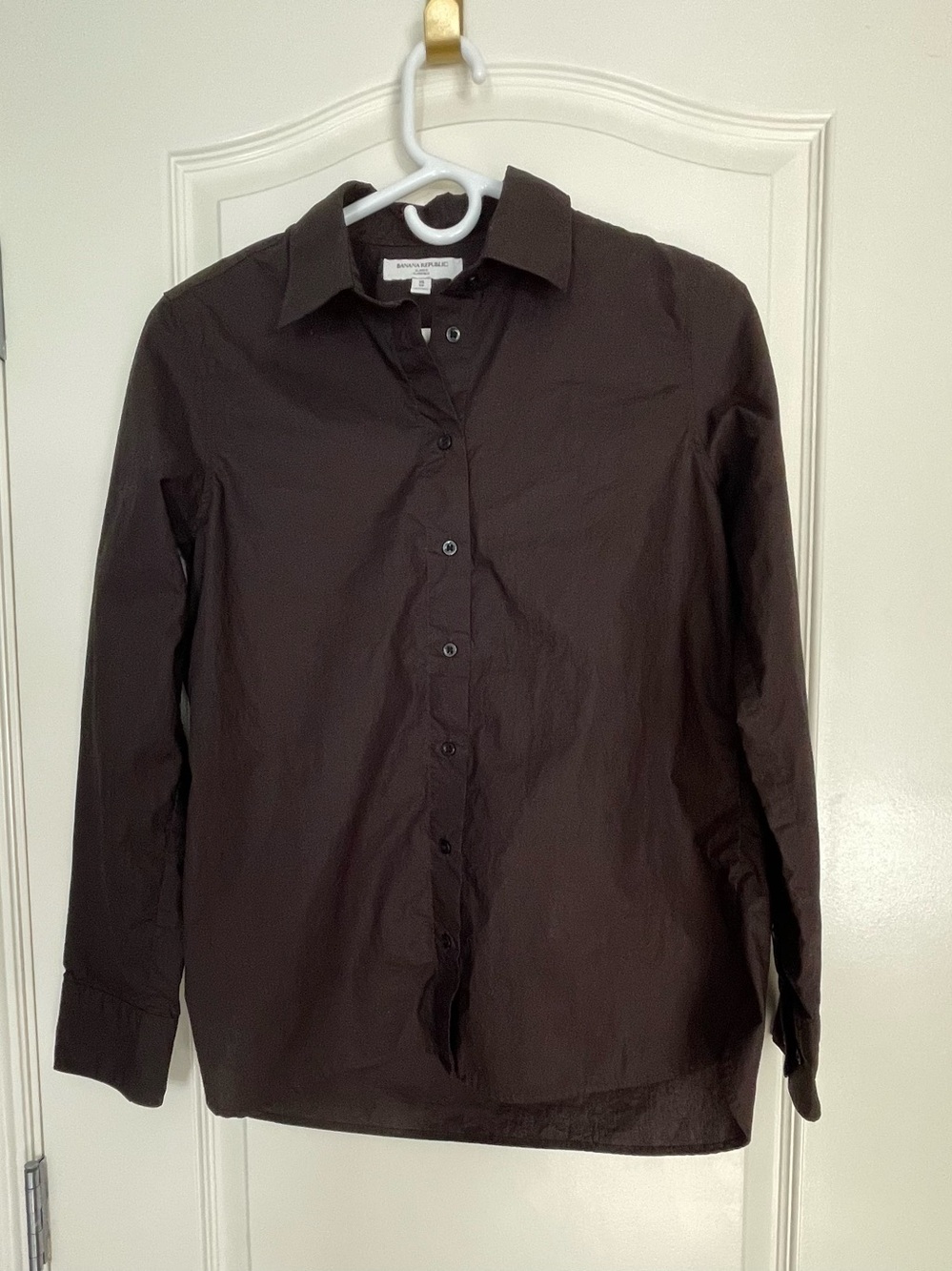 Banana Republic XS Chocolate Brown Poplin Button Down Shirt NWOT